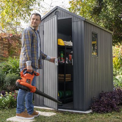 Keter 4’x6′ Darwin Heavy Duty Plastic Garden Shed – Grey-oakleysgardenmachine- Free shipping