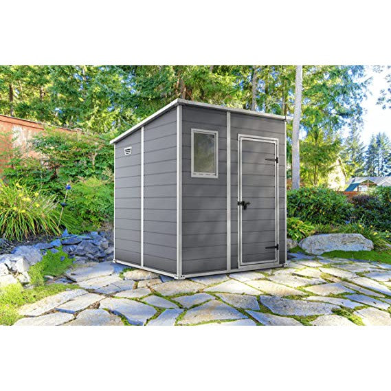 Keter 6′ x 6′ Manor Plastic Pent Garden Storage Shed – Grey-oakleysgardenmachine- Free shipping