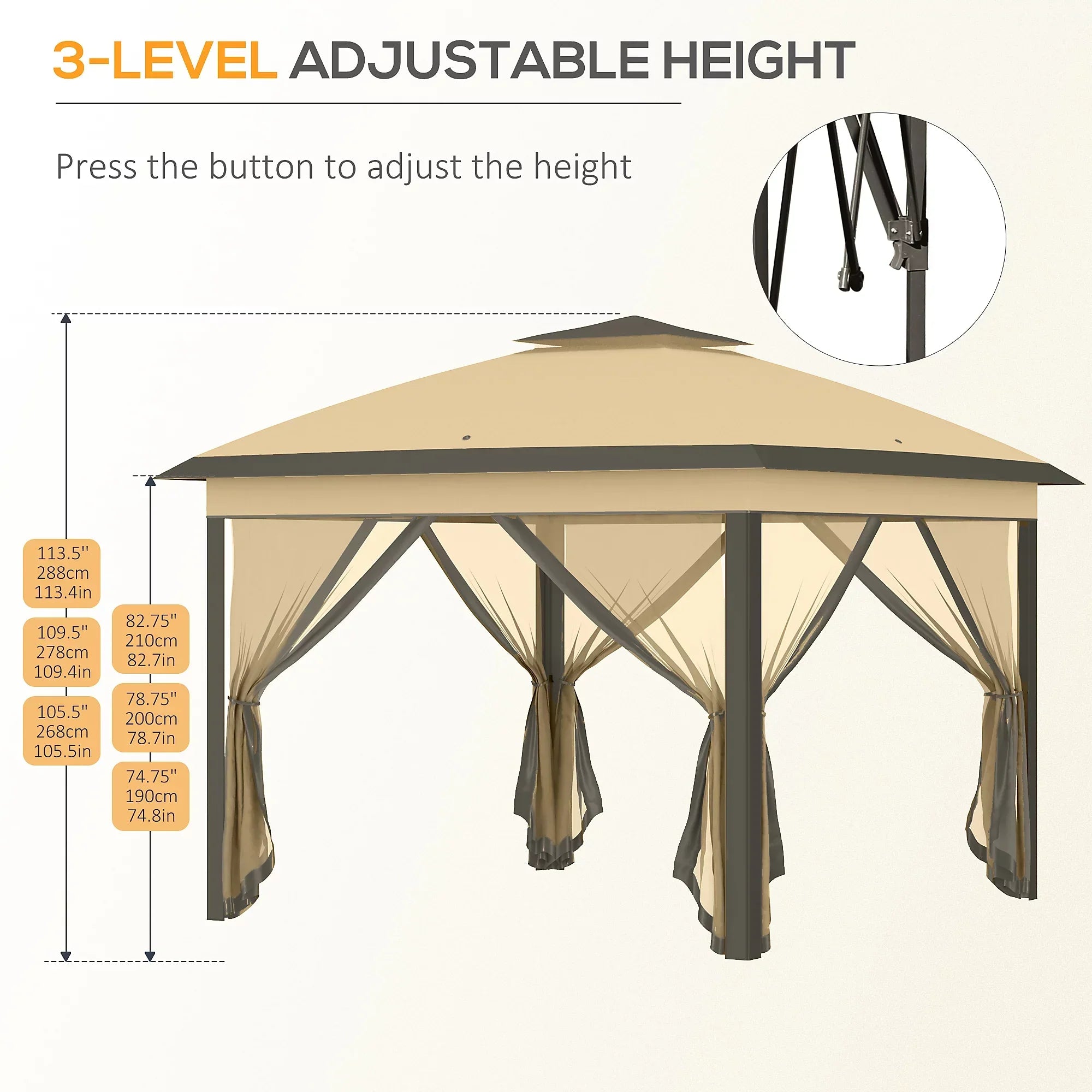 Outsunny 330cm x 330cm Pop Up Canopy, Double Roof Foldable Canopy Tent with Zippered Mesh Sidewalls, Height Adjustable, Beige