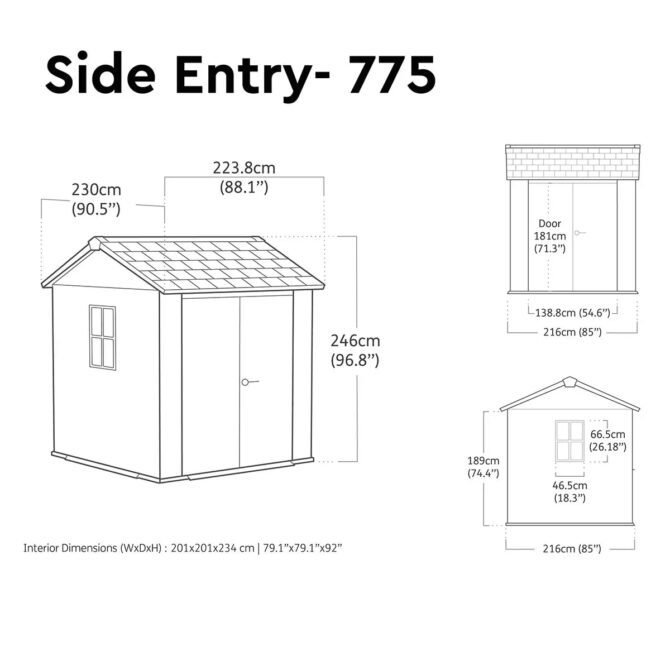 Keter 7′ x 7.5′ Newton Plus Side Entry Plastic Shed – Dark Grey-oakleysgardenmachine- Free shipping