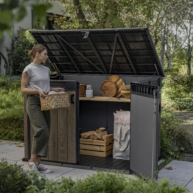 Keter Signature Decocoat Walnut 2020L Pent Garden storage 6x3 ft 1325mm 1905mm