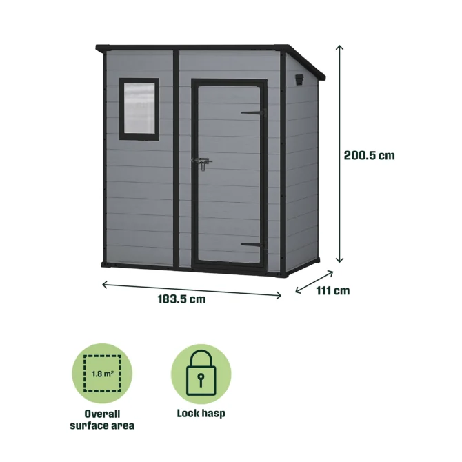 Klikstrom Senner 6x4 ft Pent Grey Shed with floor & 1 window